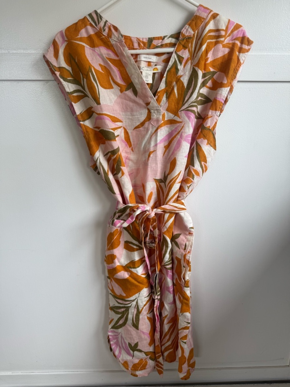 C&C California Linen Dress Womens XL Multicolor Tropical Palm Leaf resort wear - Picture 6 of 10